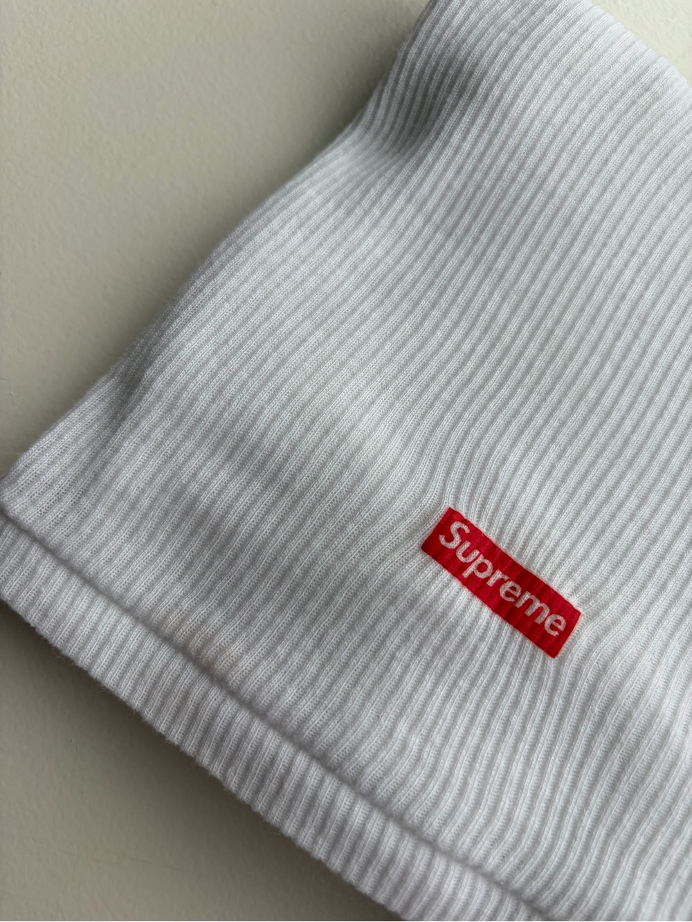 Supreme White Ribbed Tank with Red Box Logo